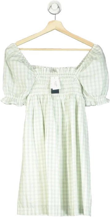 ladies-mini-dress-sleeveless-sass-Abercrombie & Fitch Green Gingham Puff-sleeve Mini A-line Dress UK XXS