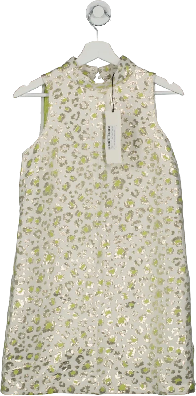 ladies-mini-dress-swingy-snap-River Island Cream Green Animal Print Shift Mini Dress UK 8