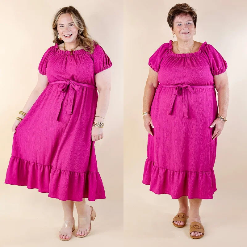 Women's floral dress short chic -Fabulous Fusion Maxi Dress with Puff Sleeve in Berry Pink