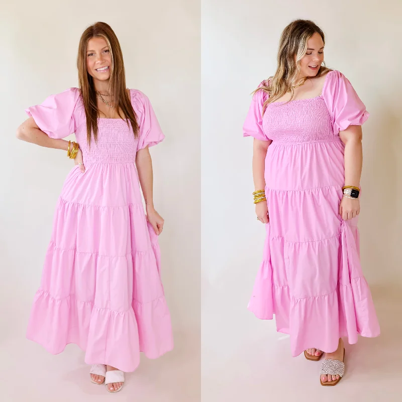 Women's floral dress break glow -Santorini Sunshine Short Balloon Sleeve Maxi Dress in Light Pink