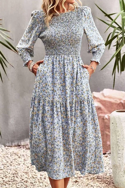 ladies-floral-dress-preppy-petal-FLORAL PATTERN LONG SLEEVE DRESS