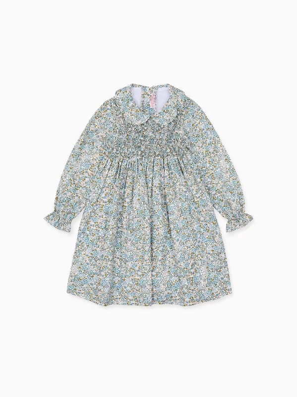 Blue Floral Valia Girl Smock Dress