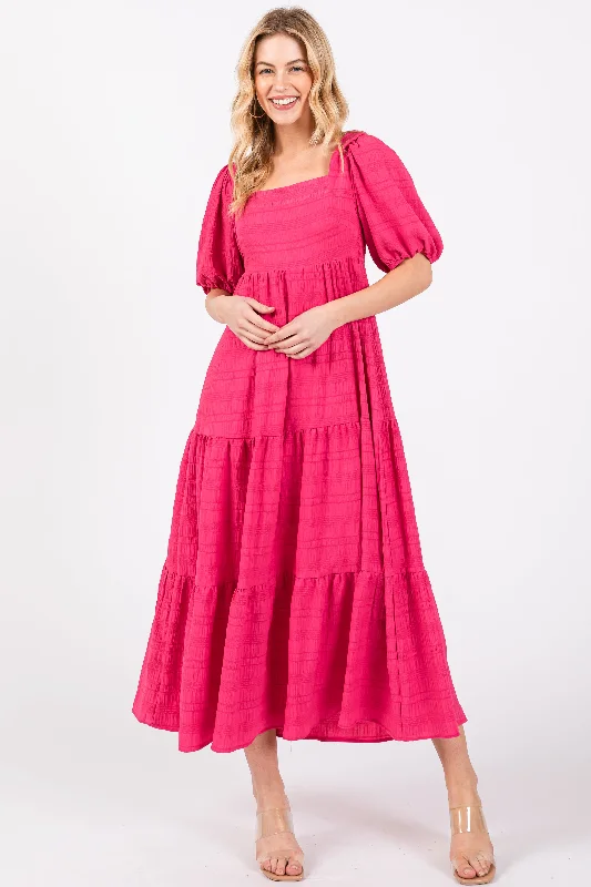 Women's midi dress heart chic -Fuchsia Textured Tiered Midi Dress