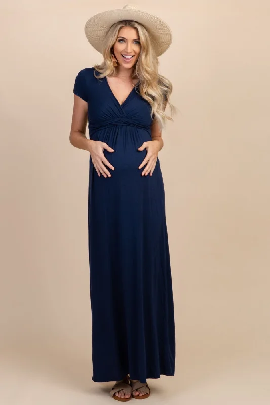 Women's floral dress spark bloom -PinkBlush Petite Navy Draped Maternity/Nursing Maxi Dress