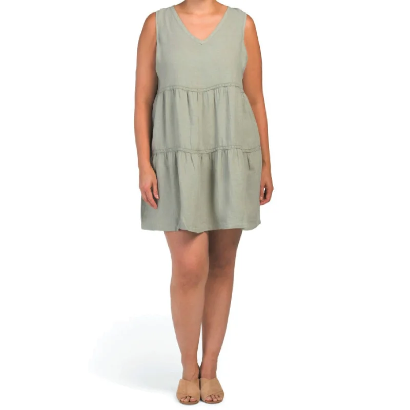 ladies-mini-dress-slit-sizzle-Lucky Brand Women's Plus Linen Sleeveless V-neck Tiered Crochet Detail Mini Dress