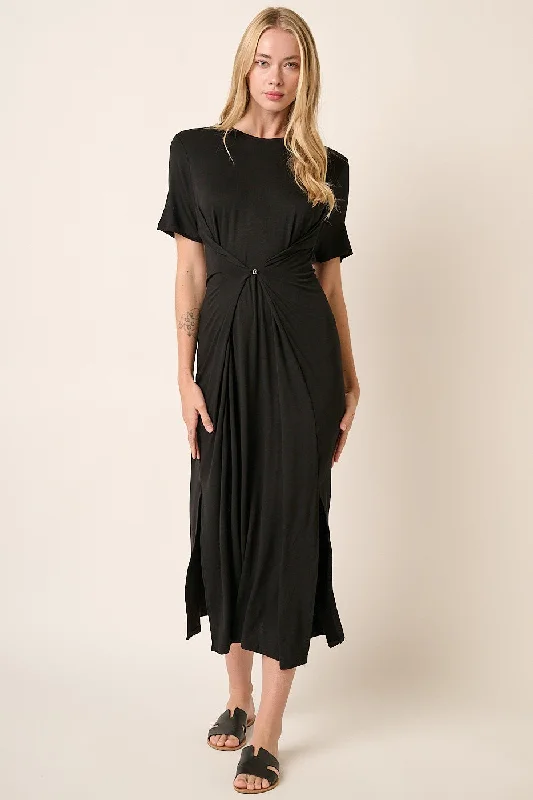 Women's floral dress grip flair -Black Two-Way Maxi Dress