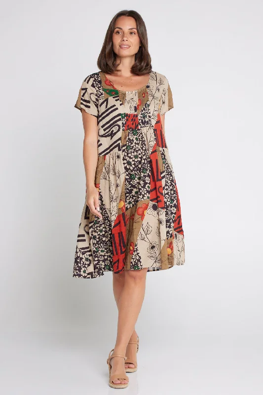 ladies-floral-dress-sapphire-sweep-Emery Dress - Khaki Floral