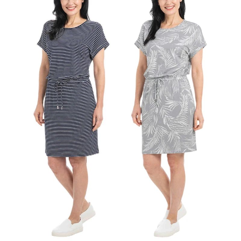 ladies-mini-dress-short-sleeve-breeze-Hilary Radley Women's Short Sleeve Drawstring Waist Mini Dress