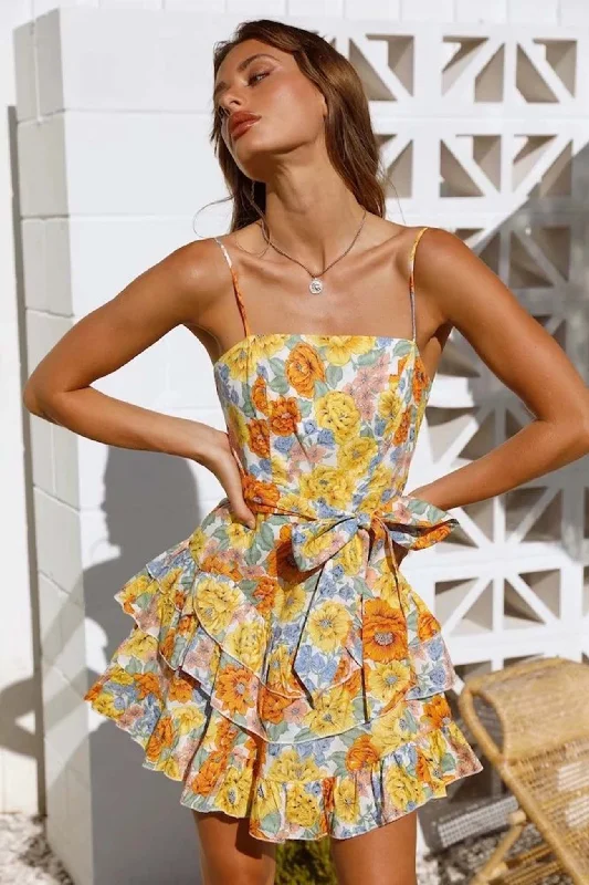 ladies-floral-dress-structured-sprout-TastyHottie - Floral Print Tie-Front Tiered Cami Dress