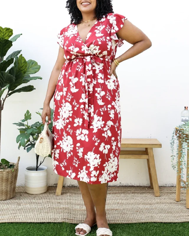 Women's floral dress curve pop -Anna Kaci Plus Size Tropical Floral Print Maxi Wrap Dress with Ruffle Sleeves - Jn4740