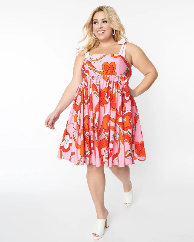 ladies-floral-dress-blush-breeze-Smak Parlor Plus Size Pink Psychedelic Floral Print Babydoll Dress | Pink Psychedelic Floral Print