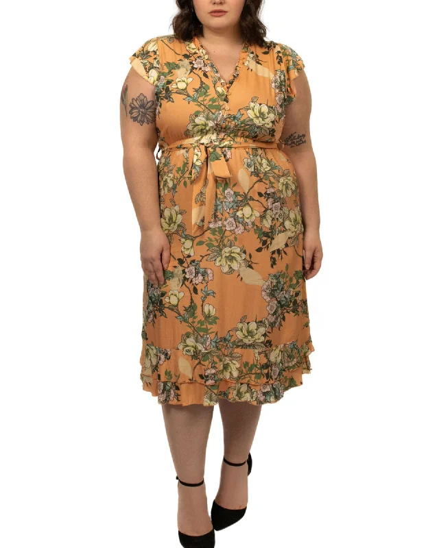 ladies-floral-dress-value-vision-Laura Short Dress V Neck Floral Print | Orange