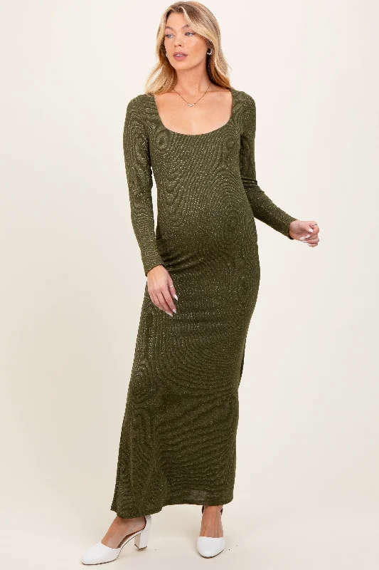 Women's floral dress flow glow -Olive Basic Square Neck Long Sleeve Maternity Maxi Dress