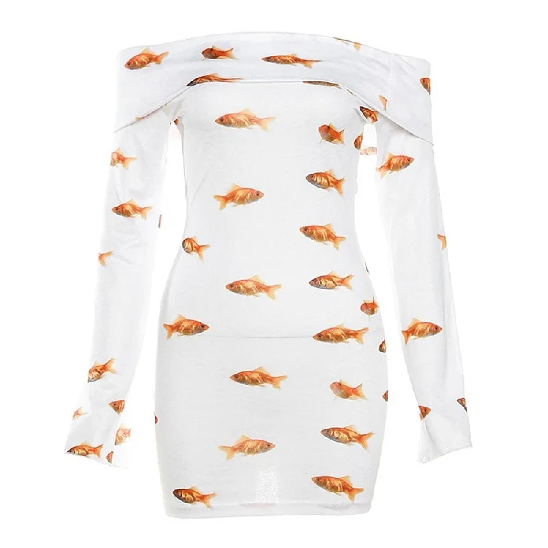 ladies-mini-dress-padded-pop-Goldfish Off Shoulder Mini Dress