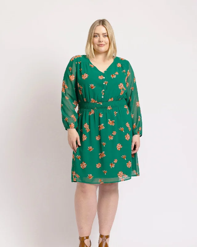 ladies-floral-dress-trendy-tulip-Kayla Long Sleeve Floral Dress | M795 GREEN