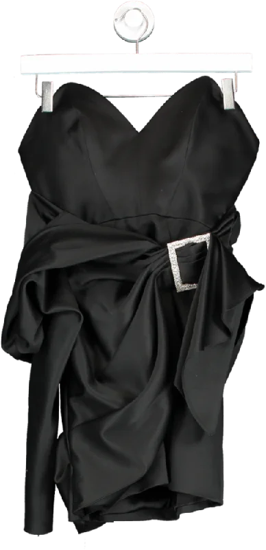 ladies-mini-dress-chiffon-charm-House of CB Black Long Sleeve Off The Shoulder Mini Dress With Dimante Buckle UK S