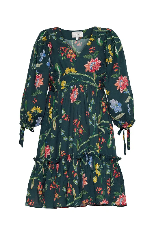 ladies-floral-dress-olive-orchid-Millbrook Dress | Ophelia Floral Emerald