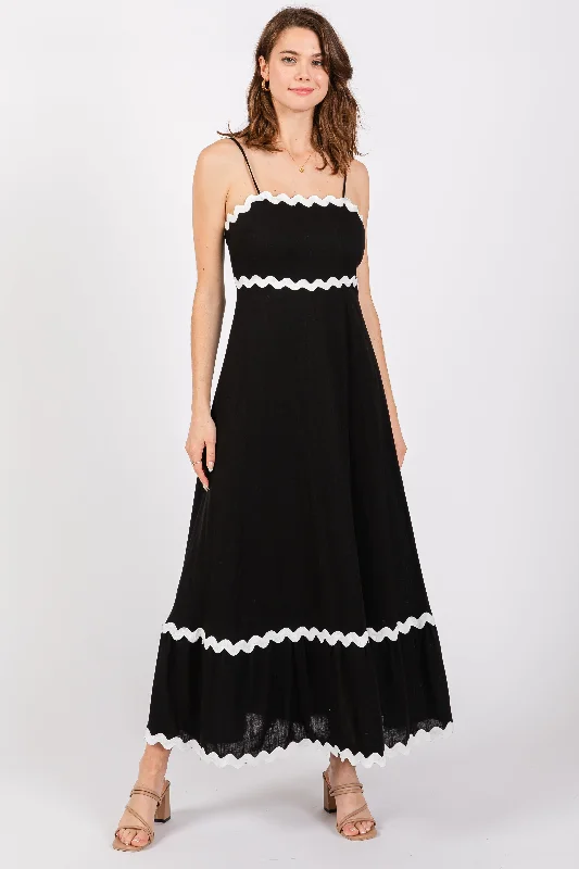 Women's midi dress bud chic -Black Ric Rac Trim Tiered Midi Dress