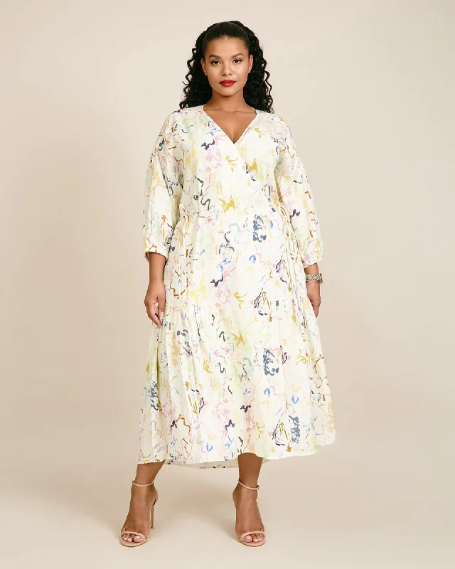 ladies-floral-dress-sepia-sweep-Ile Wrap Dress | Brushstrokes Floral