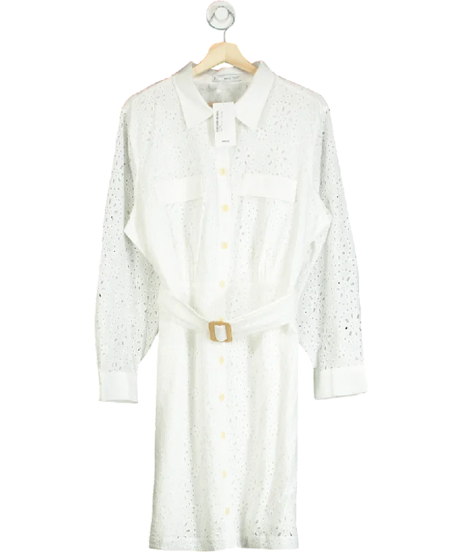 ladies-mini-dress-summer-spark-MANGO White Shirly Broiderie Anglaise Mini Shirt Dress UK 20