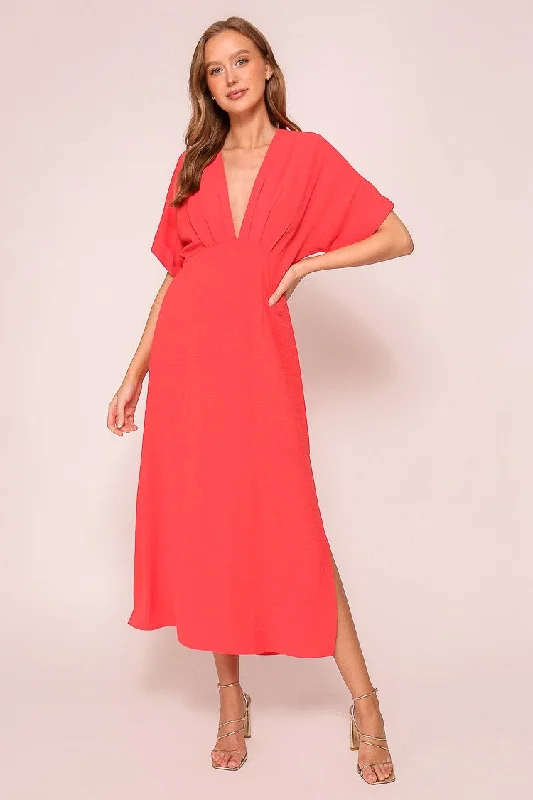 Women's midi dress fresh pop -Red Airy Midi Dress