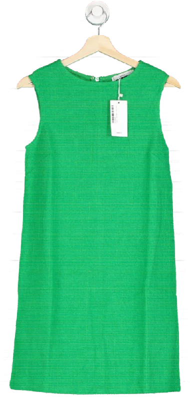 ladies-mini-dress-fringe-flair-Mango Green Sleeveless Textured Mini Dress UK 10