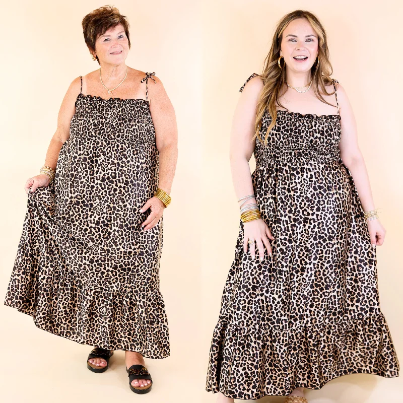 Women's floral dress sway bloom -Wild Thoughts Leopard Print Maxi Dress with Spaghetti Straps in Brown