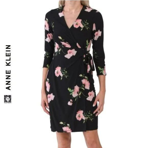 ladies-mini-dress-bold-blast-Anne Klein Floral Print V-Neck Wrap Mini Dress