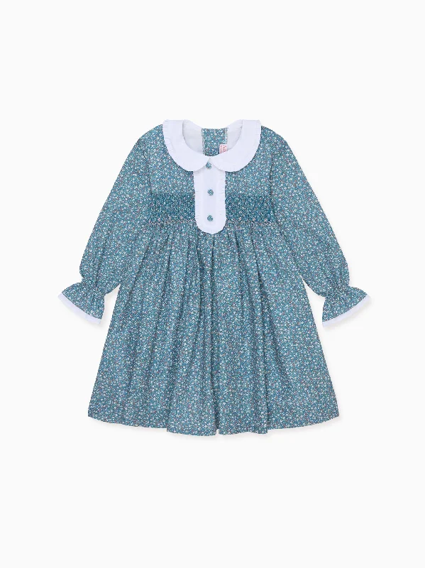 ladies-floral-dress-nature-nimbus-Navy Floral Eugenia Girl Hand-Smocked Dress