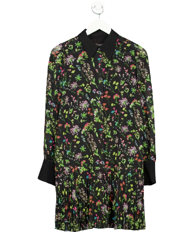 ladies-mini-dress-yellow-youth-Mint Velvet Black Floral Mini Shirt Smock Dress UK M