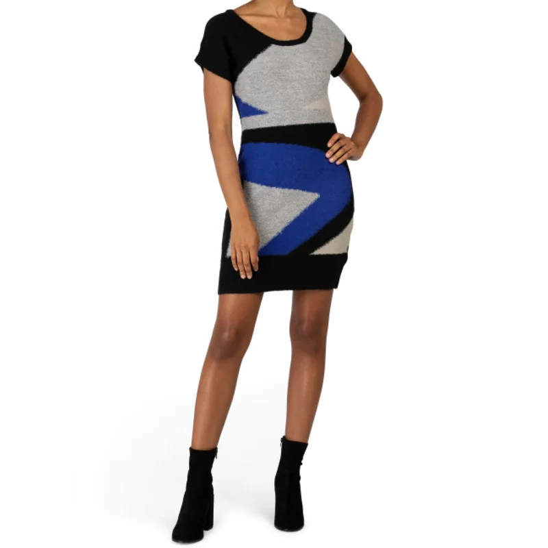 ladies-mini-dress-breathable-buzz-VERTIGO Paris Women's Short Sleeve Abstract Print Knit Mini Dress