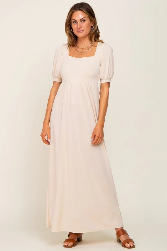 Women's floral dress net chic -Cream Puff Sleeve Maxi Dress