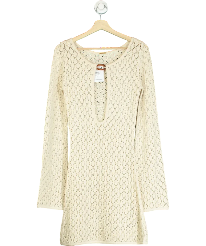 ladies-mini-dress-ecru-excite-Away That Day Beige Bimini Crochet Dress UK XS/S