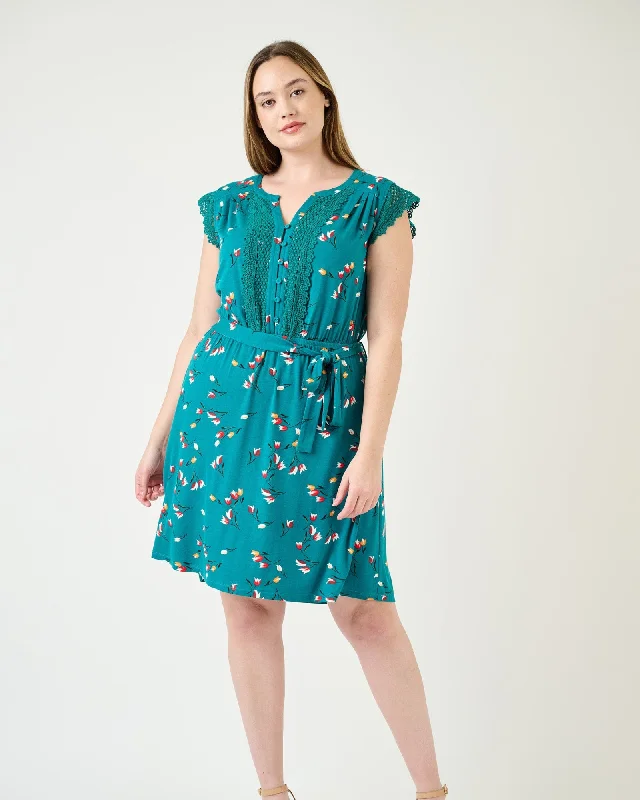 ladies-floral-dress-cream-charm-Lailah Floral Knit Dress | F412 Slate Teal