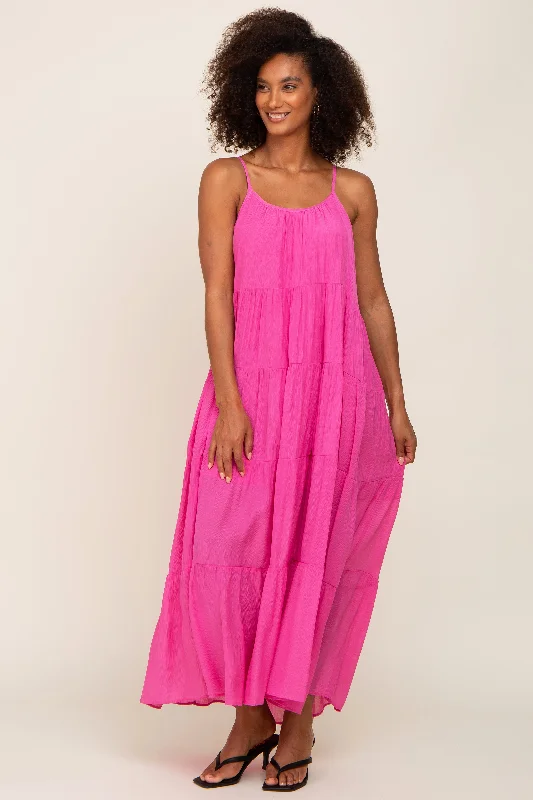 Women's floral dress dirt chic -Fuchsia Tiered Maxi Dress