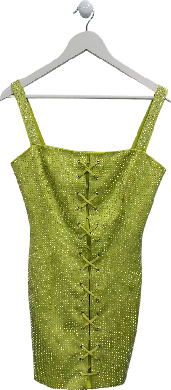 ladies-mini-dress-denim-dare-Nasty Gal Green Dimante Lace Up Mini Dress UK S