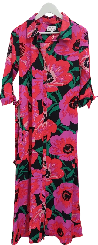 ladies-floral-dress-cotton-coral-Dancing Leopard Dove Dress With Pink Floral On Black UK 6