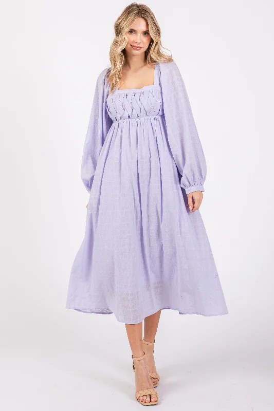 Women's midi dress date glow -Lavender Criss Cross Front Square Neck Long Sleeve Midi Dress