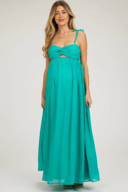 Women's floral dress bond glow -Jade Chiffon Sleeveless Cutout Front Maternity Maxi Dress