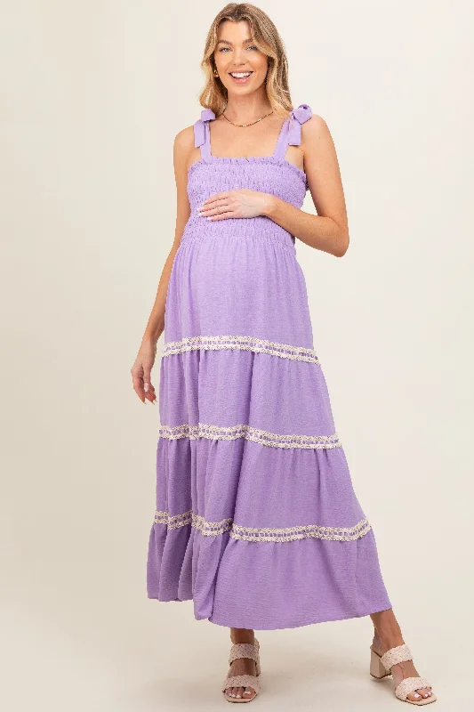 Women's floral dress beat glow -Lavender Smocked Maternity Maxi Dress