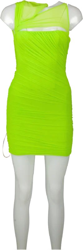 ladies-mini-dress-relaxed-rush-House of CB Green Adrie Neon Gathered Mini Dress UK XS