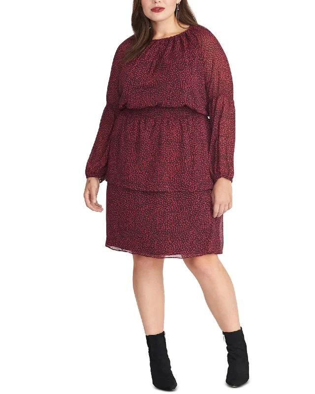 ladies-floral-dress-faint-fuchsia-Rachel Rachel Roy Women's Plus Size  Lola Long Sleeve Ditsy Floral Blouson Dress Black Size 1X | Black