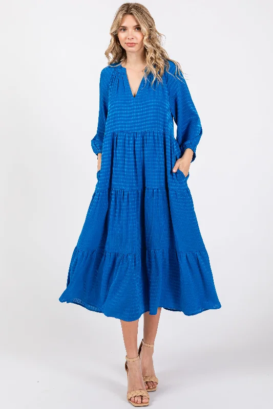 Women's midi dress now pop -Royal Textured Tiered Midi Dress