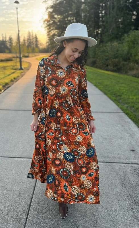 Women's floral dress spry pop -Maxi Fall Floral Dress