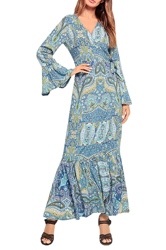 Women's floral dress wide glow -Iyasson Bohemia Print Ruffle-Hem Maxi Dress