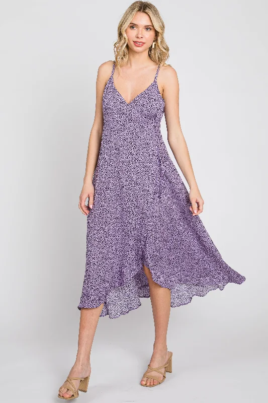 Women's midi dress open glow -Lavender Animal Print Wrap Midi Dress