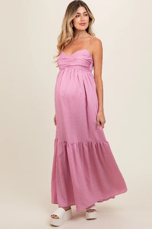 Women's floral dress morn bloom -Pink Monochrome Stripe Maternity Maxi Dress