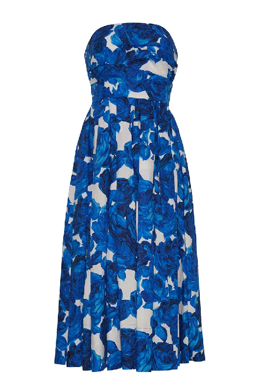 ladies-floral-dress-slate-silk-Daria Dress | Floral Garden Blue