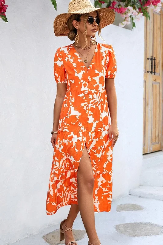 ladies-floral-dress-lightweight-lush-FLORAL PRINTING WOMEN SLIT DRESS