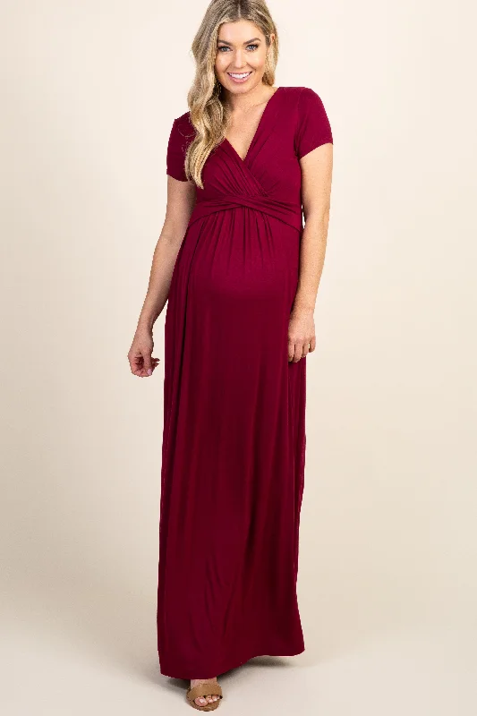 Women's floral dress sew chic -PinkBlush Burgundy Draped Maternity/Nursing Maxi Dress